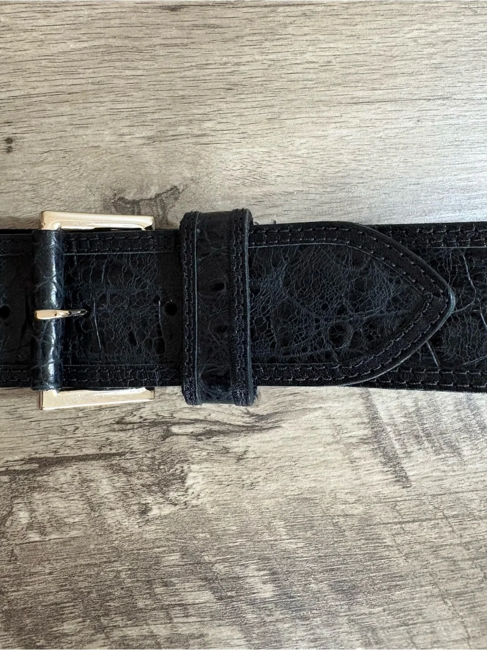BTB B-LOW THE BELT Black CROCODILE EMBOSSED Wide Leather BELT  S